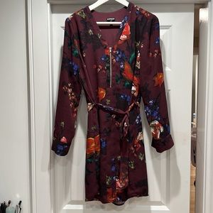 Express Dark Floral Wine Color Long Sleeve Dress M